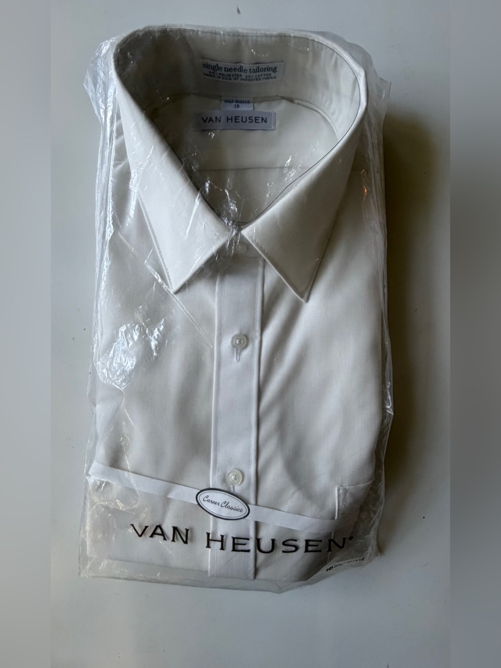 Van Heusen Men's 16 White Dress Shirt Half Sleeve Single Needle Tailoring NWT